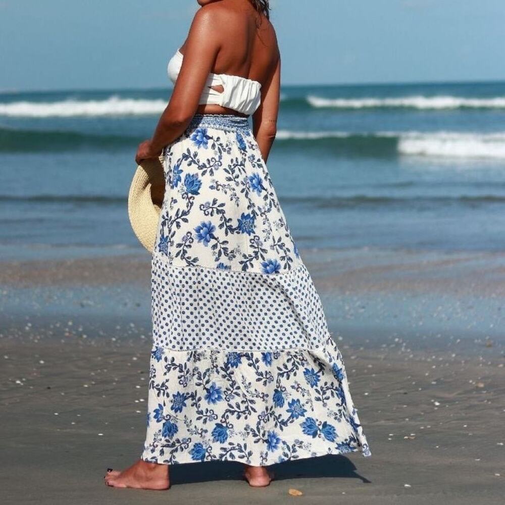 Farm Rio Floral Maxi Skirt Lined Size Medium Coastal Resortwear Vacation - Picture 2 of 9